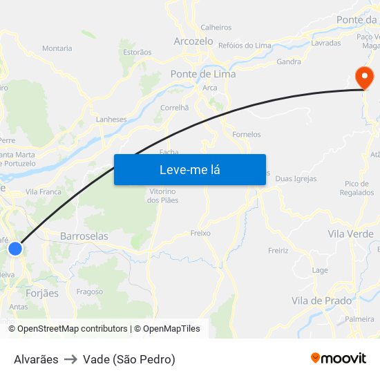 Alvarães to Vade (São Pedro) map