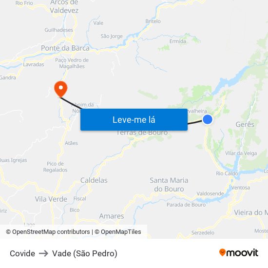 Covide to Vade (São Pedro) map