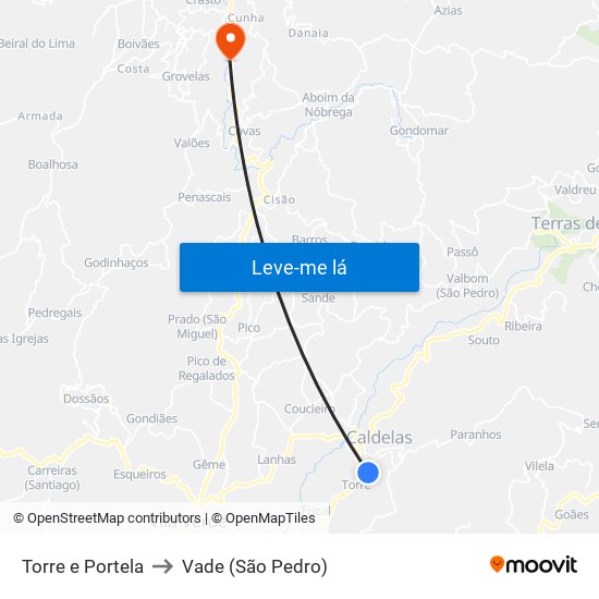 Torre e Portela to Vade (São Pedro) map