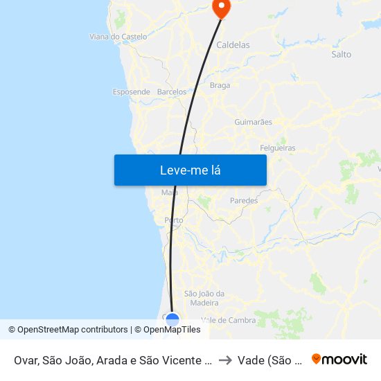 Ovar, São João, Arada e São Vicente de Pereira Jusã to Vade (São Pedro) map