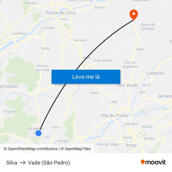 Silva to Vade (São Pedro) map
