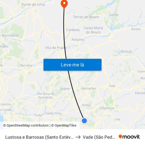 Lustosa e Barrosas (Santo Estêvão) to Vade (São Pedro) map