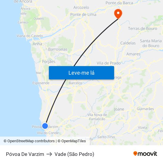 Póvoa De Varzim to Vade (São Pedro) map