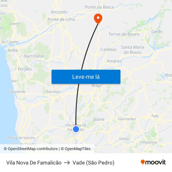 Vila Nova De Famalicão to Vade (São Pedro) map