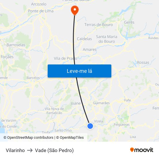 Vilarinho to Vade (São Pedro) map