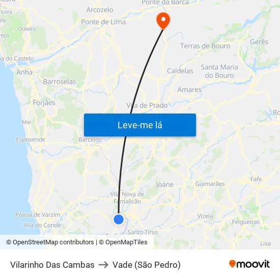 Vilarinho Das Cambas to Vade (São Pedro) map