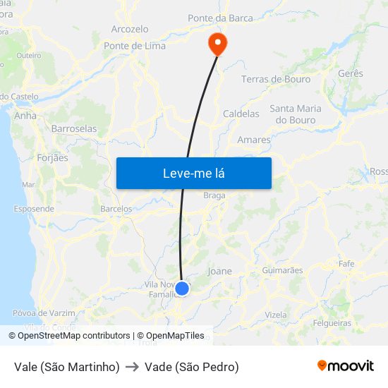 Vale (São Martinho) to Vade (São Pedro) map