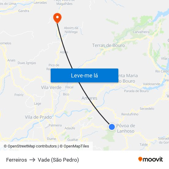 Ferreiros to Vade (São Pedro) map