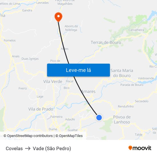 Covelas to Vade (São Pedro) map