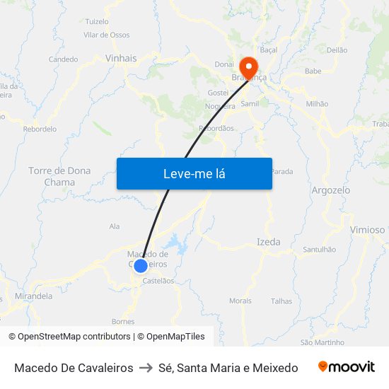 Macedo De Cavaleiros to Sé, Santa Maria e Meixedo map