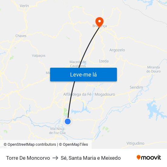 Torre De Moncorvo to Sé, Santa Maria e Meixedo map