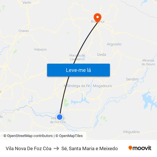 Vila Nova De Foz Côa to Sé, Santa Maria e Meixedo map