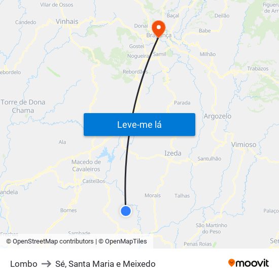 Lombo to Sé, Santa Maria e Meixedo map