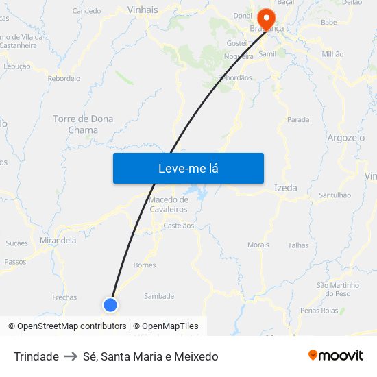 Trindade to Sé, Santa Maria e Meixedo map