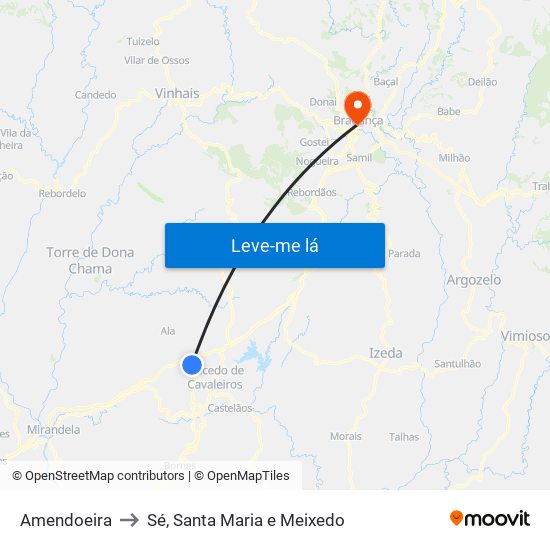 Amendoeira to Sé, Santa Maria e Meixedo map