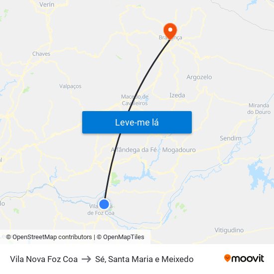 Vila Nova Foz Coa to Sé, Santa Maria e Meixedo map