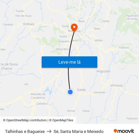 Talhinhas e Bagueixe to Sé, Santa Maria e Meixedo map