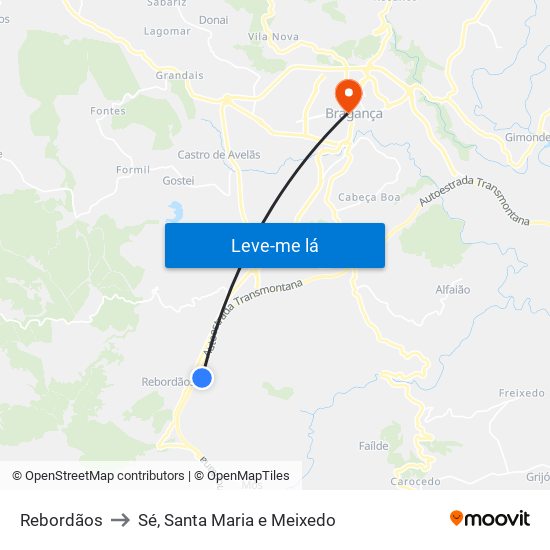 Rebordãos to Sé, Santa Maria e Meixedo map