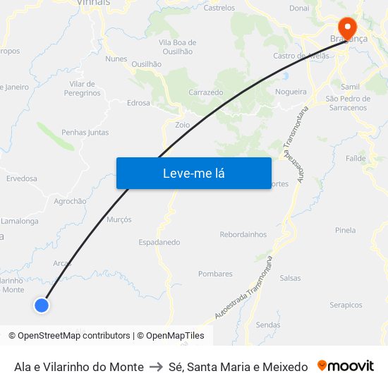 Ala e Vilarinho do Monte to Sé, Santa Maria e Meixedo map