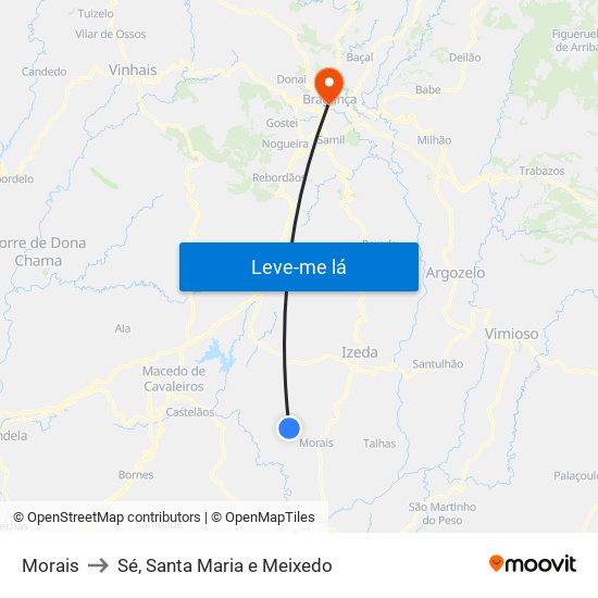 Morais to Sé, Santa Maria e Meixedo map