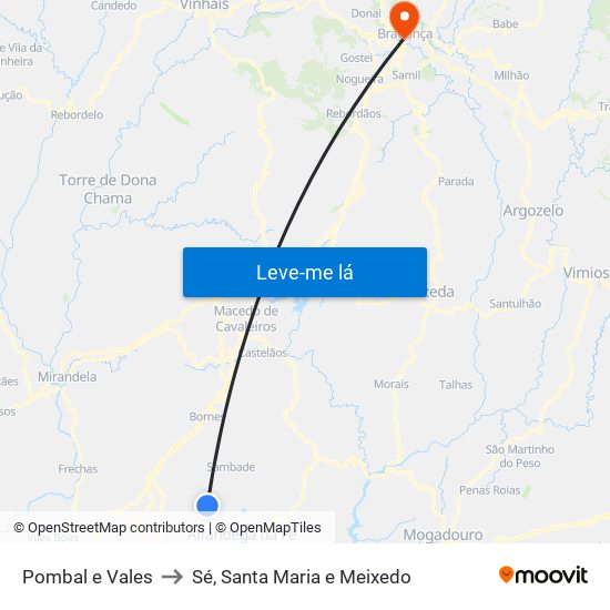 Pombal e Vales to Sé, Santa Maria e Meixedo map