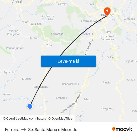 Ferreira to Sé, Santa Maria e Meixedo map