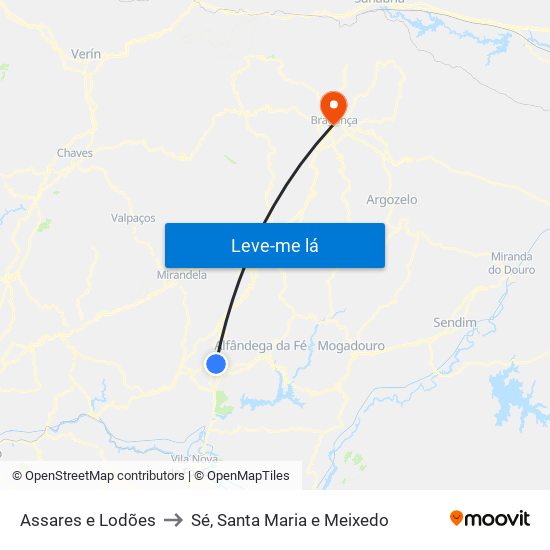 Assares e Lodões to Sé, Santa Maria e Meixedo map