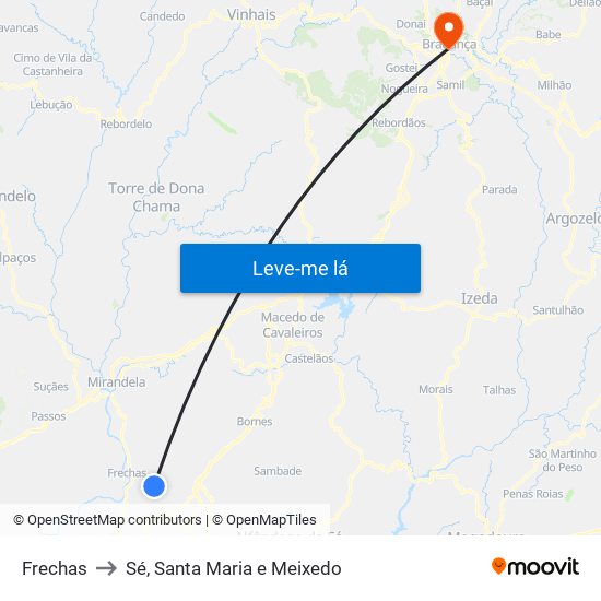 Frechas to Sé, Santa Maria e Meixedo map