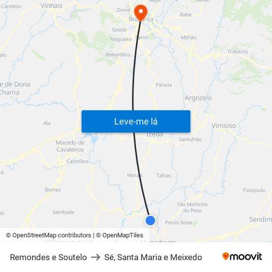 Remondes e Soutelo to Sé, Santa Maria e Meixedo map