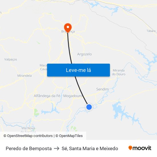 Peredo de Bemposta to Sé, Santa Maria e Meixedo map