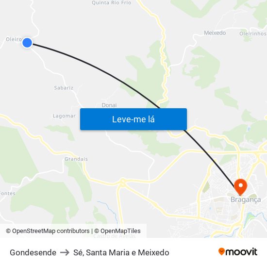 Gondesende to Sé, Santa Maria e Meixedo map
