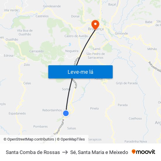 Santa Comba de Rossas to Sé, Santa Maria e Meixedo map