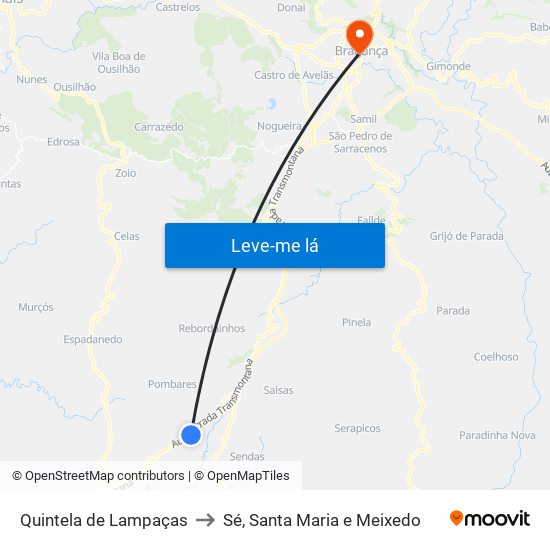 Quintela de Lampaças to Sé, Santa Maria e Meixedo map