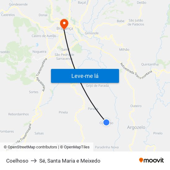 Coelhoso to Sé, Santa Maria e Meixedo map