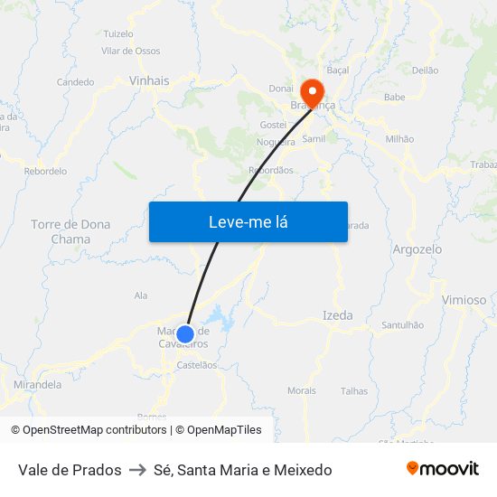 Vale de Prados to Sé, Santa Maria e Meixedo map