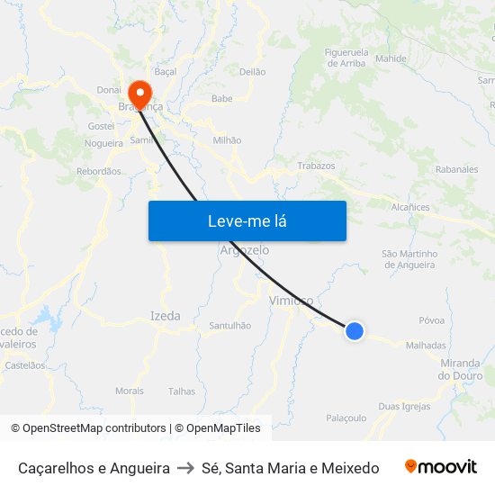 Caçarelhos e Angueira to Sé, Santa Maria e Meixedo map