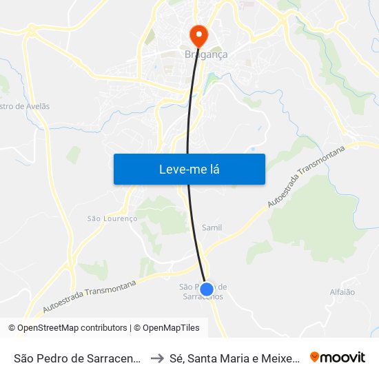 São Pedro de Sarracenos to Sé, Santa Maria e Meixedo map