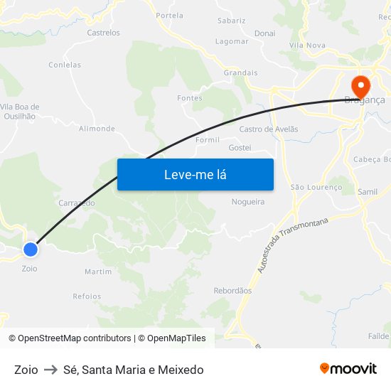 Zoio to Sé, Santa Maria e Meixedo map