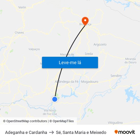 Adeganha e Cardanha to Sé, Santa Maria e Meixedo map