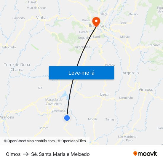 Olmos to Sé, Santa Maria e Meixedo map