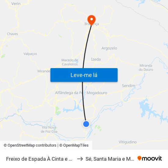 Freixo de Espada À Cinta e Mazouco to Sé, Santa Maria e Meixedo map