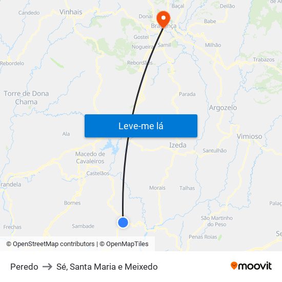 Peredo to Sé, Santa Maria e Meixedo map