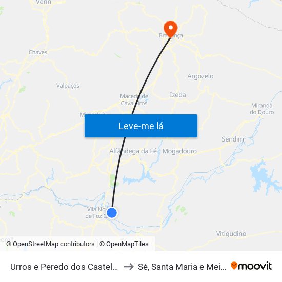 Urros e Peredo dos Castelhanos to Sé, Santa Maria e Meixedo map