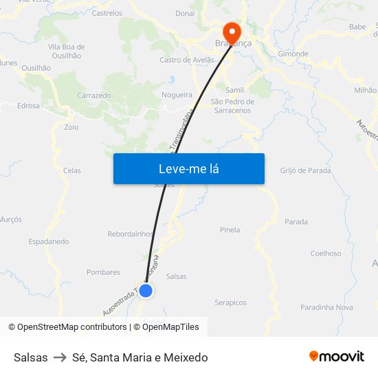 Salsas to Sé, Santa Maria e Meixedo map