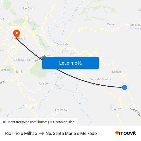 Rio Frio e Milhão to Sé, Santa Maria e Meixedo map