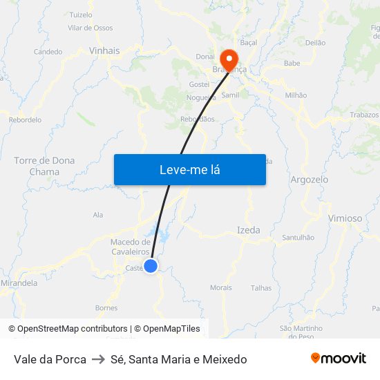 Vale da Porca to Sé, Santa Maria e Meixedo map