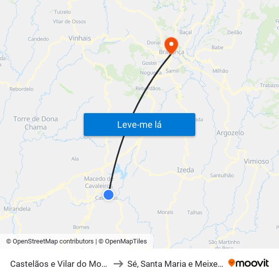 Castelãos e Vilar do Monte to Sé, Santa Maria e Meixedo map