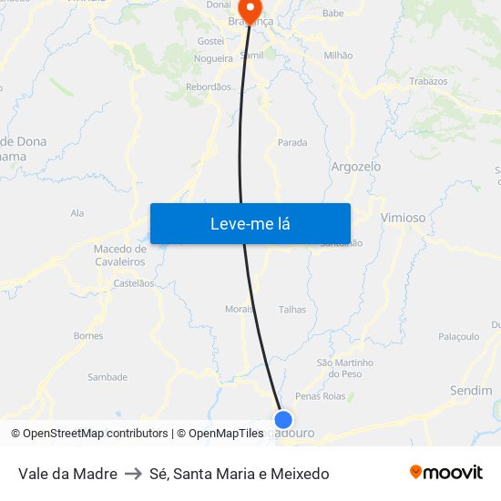 Vale da Madre to Sé, Santa Maria e Meixedo map