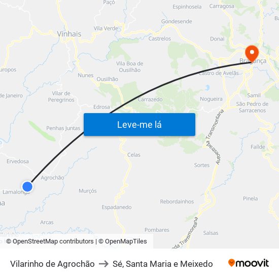 Vilarinho de Agrochão to Sé, Santa Maria e Meixedo map