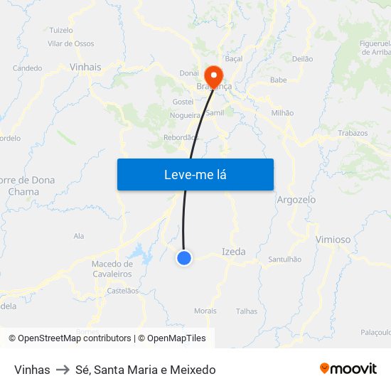 Vinhas to Sé, Santa Maria e Meixedo map